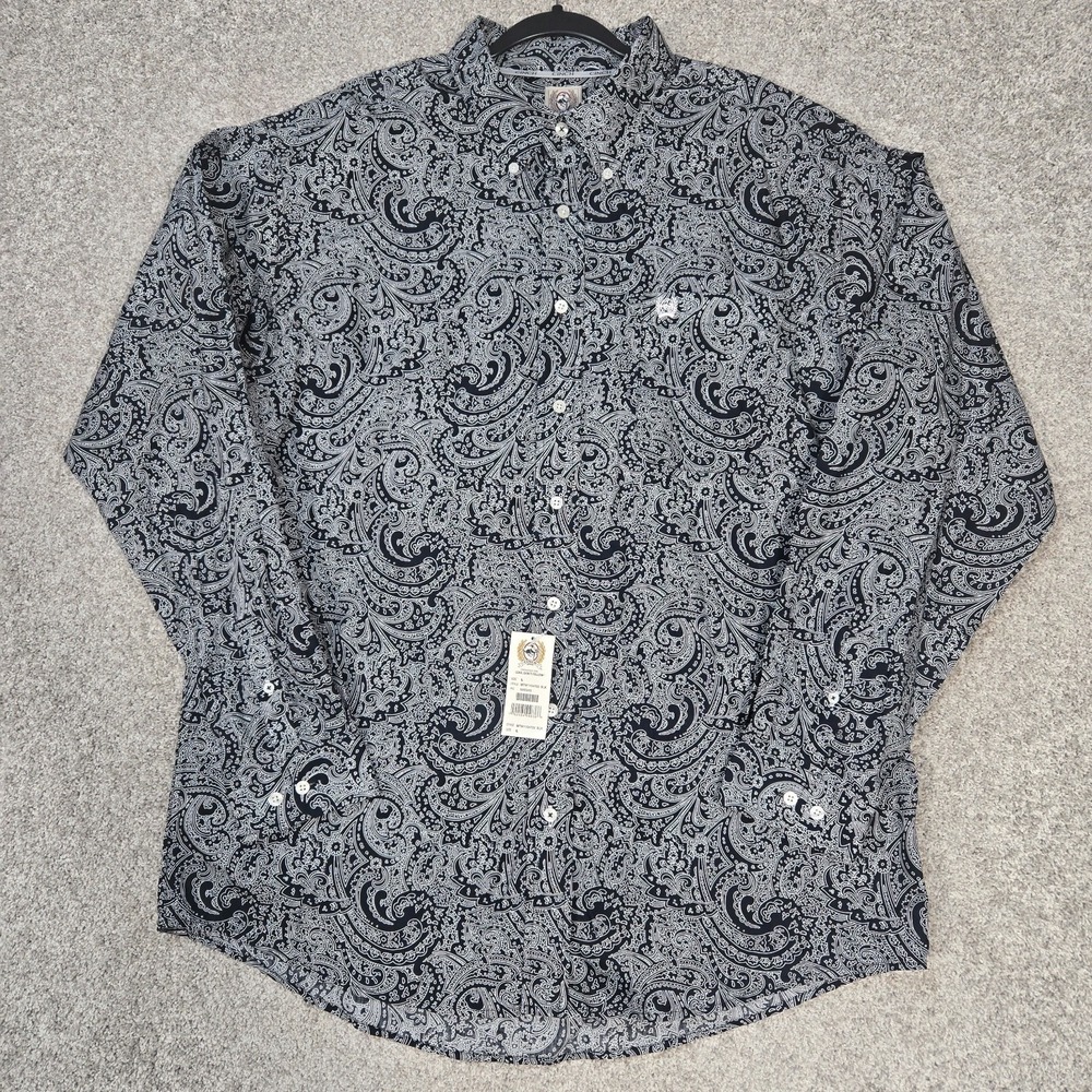 Cinch western shirt mens Large Black Geometric Paisley type‎ print oversized NEW